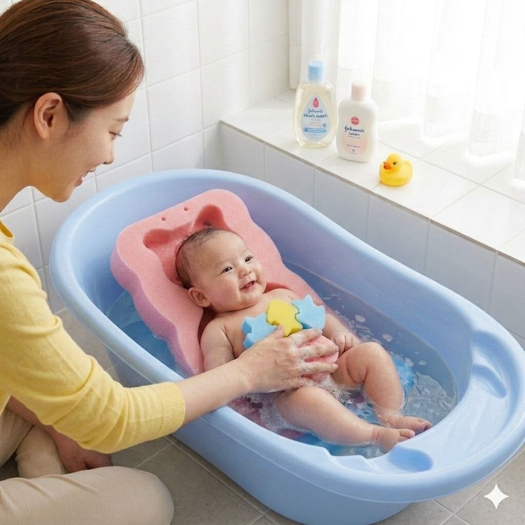 ESPONJA DE SOPORTE PARA BAÑERA DE BEBE CON ESPONJAS DE JUGUETE GENIAL 49X30x4CM