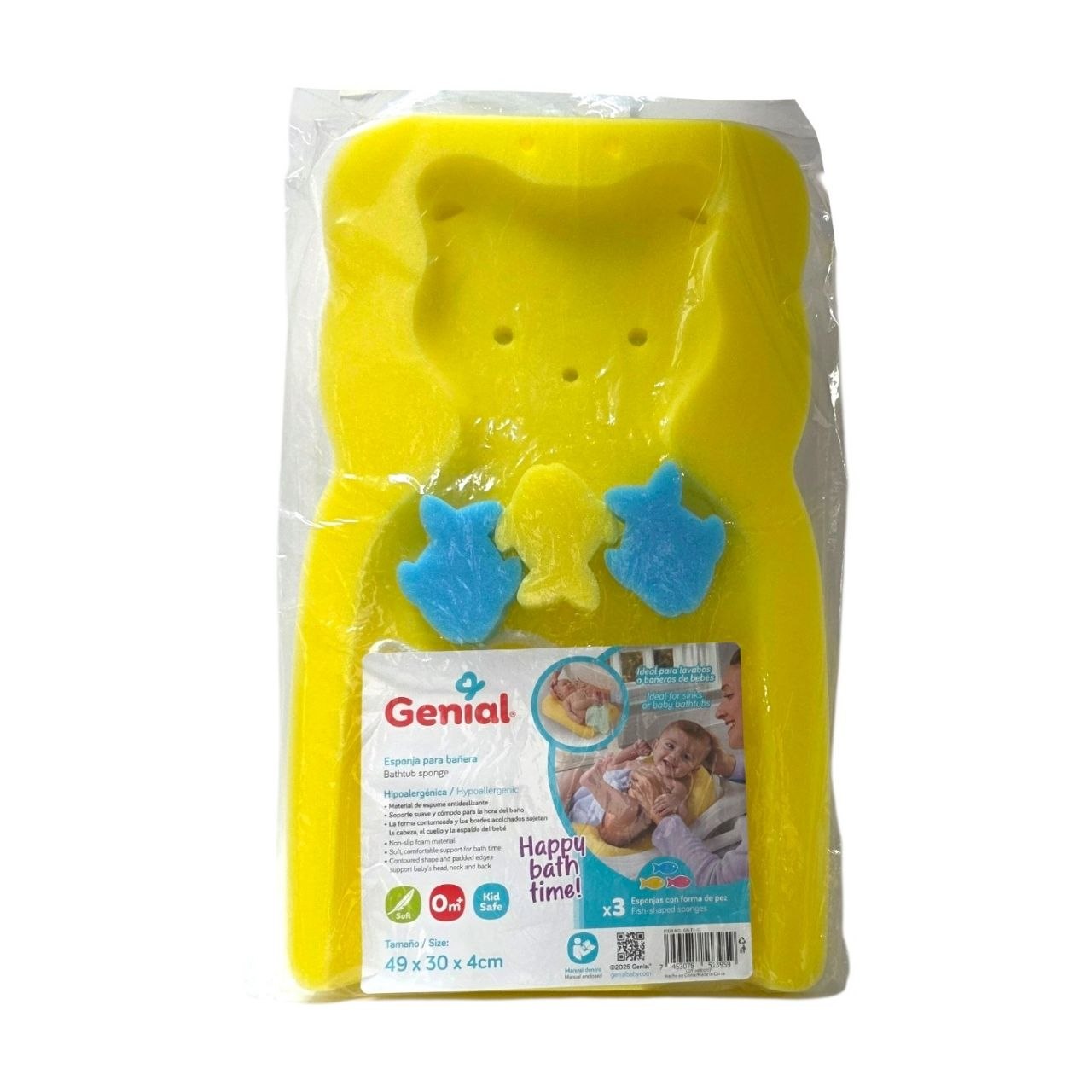 ESPONJA DE SOPORTE PARA BAÑERA DE BEBE CON ESPONJAS DE JUGUETE GENIAL 49X30x4CM