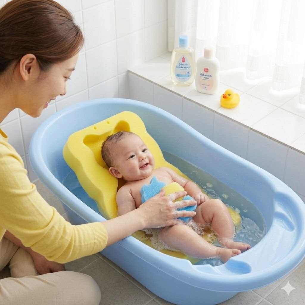 ESPONJA DE SOPORTE PARA BAÑERA DE BEBE CON ESPONJAS DE JUGUETE GENIAL 49X30x4CM