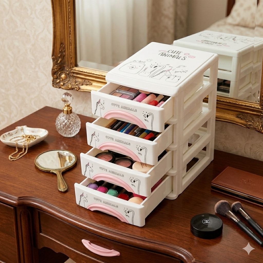 ORGANIZADOR DE ESCRITORIO DE PLSTICO CON 4 CAJONES MULTIUSOS LOTUS 22X17X14CM
