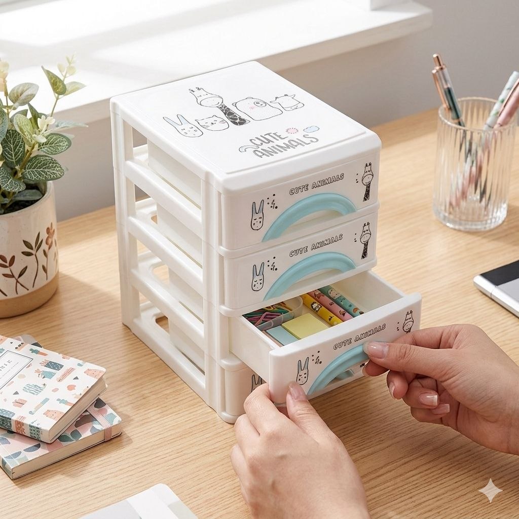 ORGANIZADOR DE ESCRITORIO DE PLSTICO CON 4 CAJONES MULTIUSOS LOTUS 22X17X14CM
