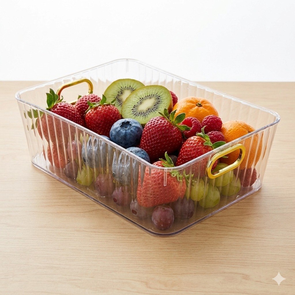 ORGANIZADOR DE ALMACENAMIENTO DE ACRILICO RESISTENTE CON AGARRADERAS MULTIUSO LOTUS 30X21X11CM