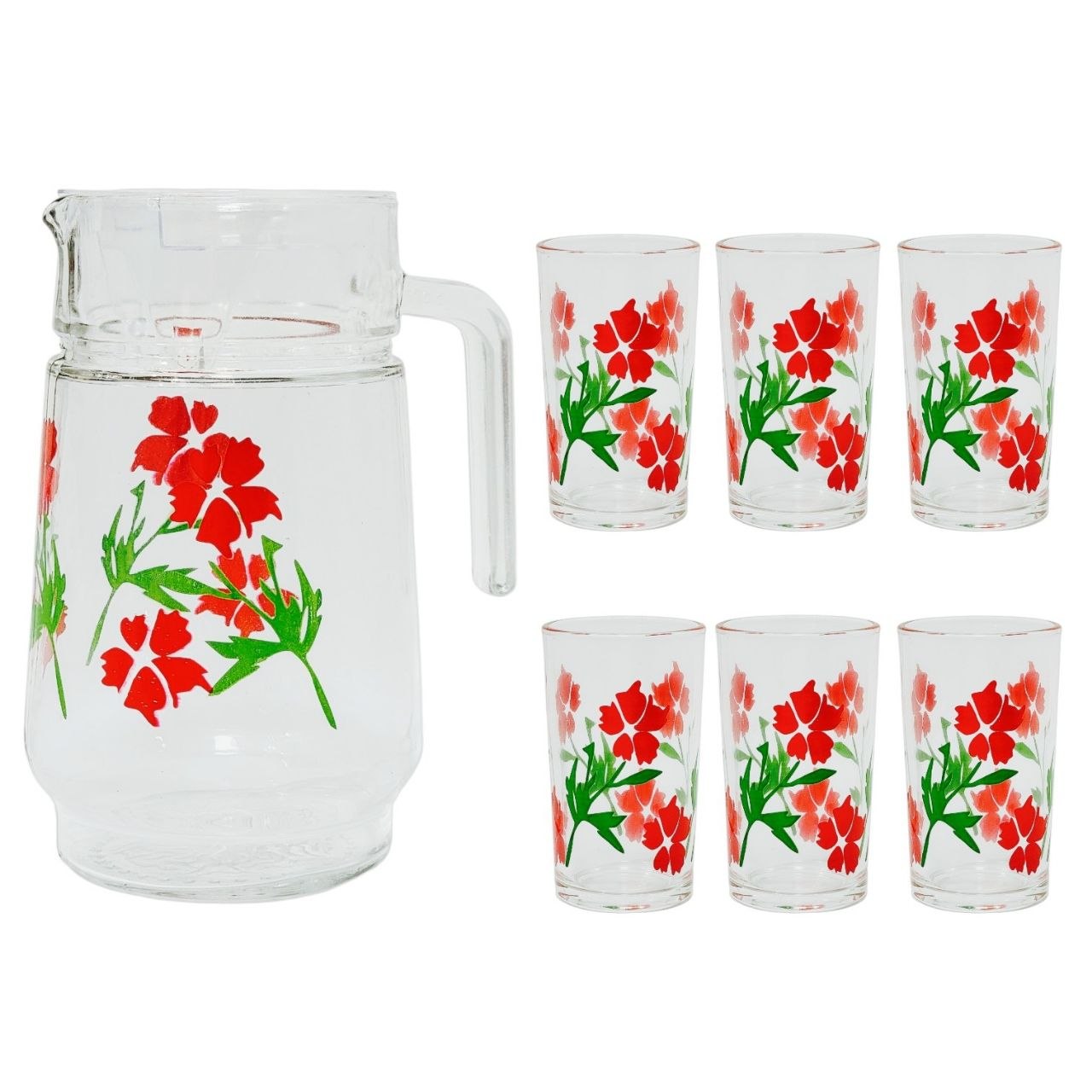 JUEGO DE JARRA Y VASOS DE VIDRIO CON DISEÑO FLORAL 7PCS LOTUS
