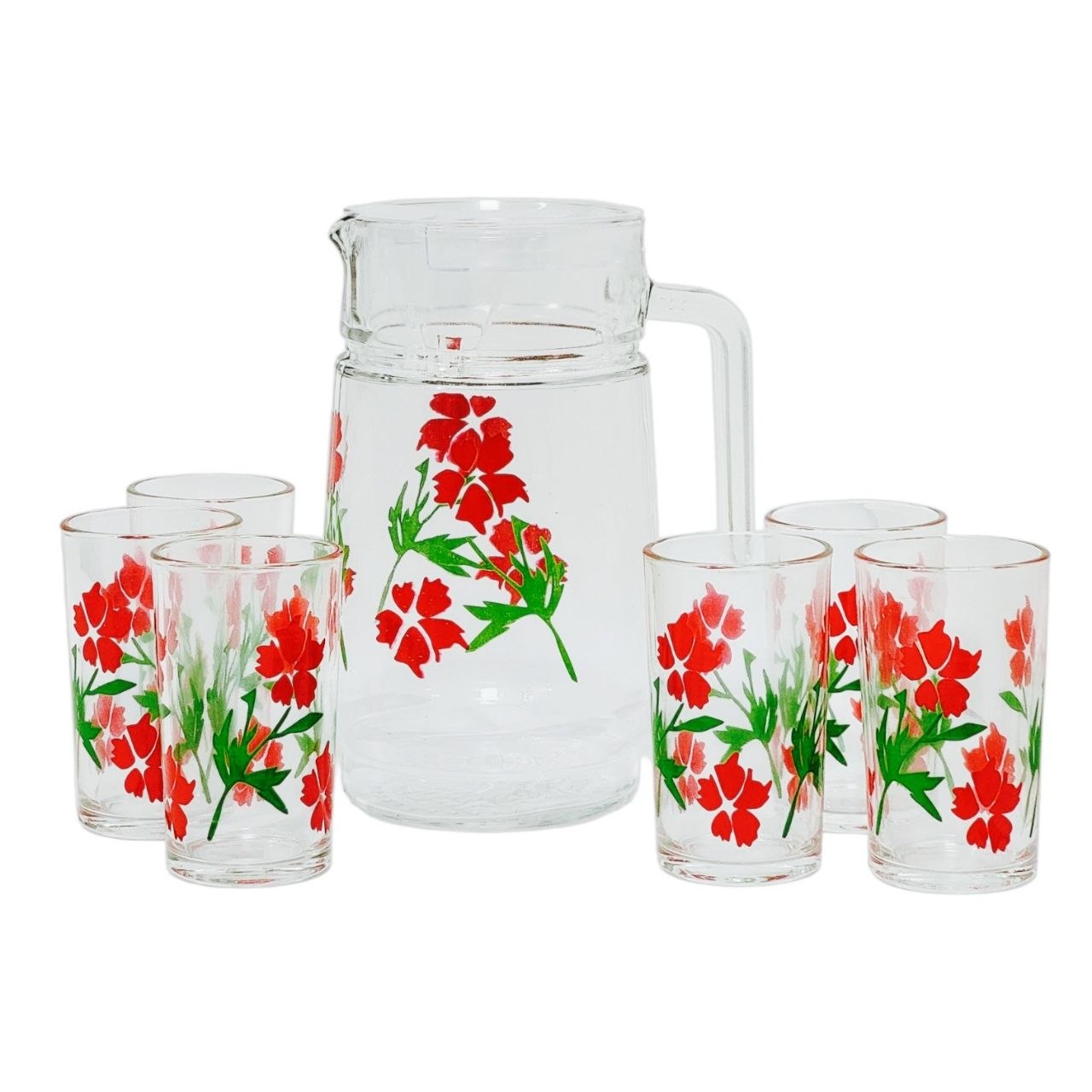 JUEGO DE JARRA Y VASOS DE VIDRIO CON DISEÑO FLORAL 7PCS LOTUS