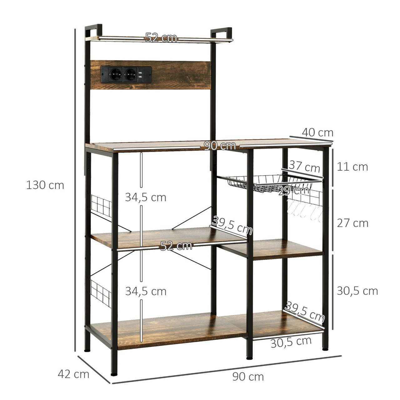 ORGANIZADOR ESTANTE DE COCINA MULTIFUNCIONAL ESTILO INDUSTRIAL 88X4X16IN