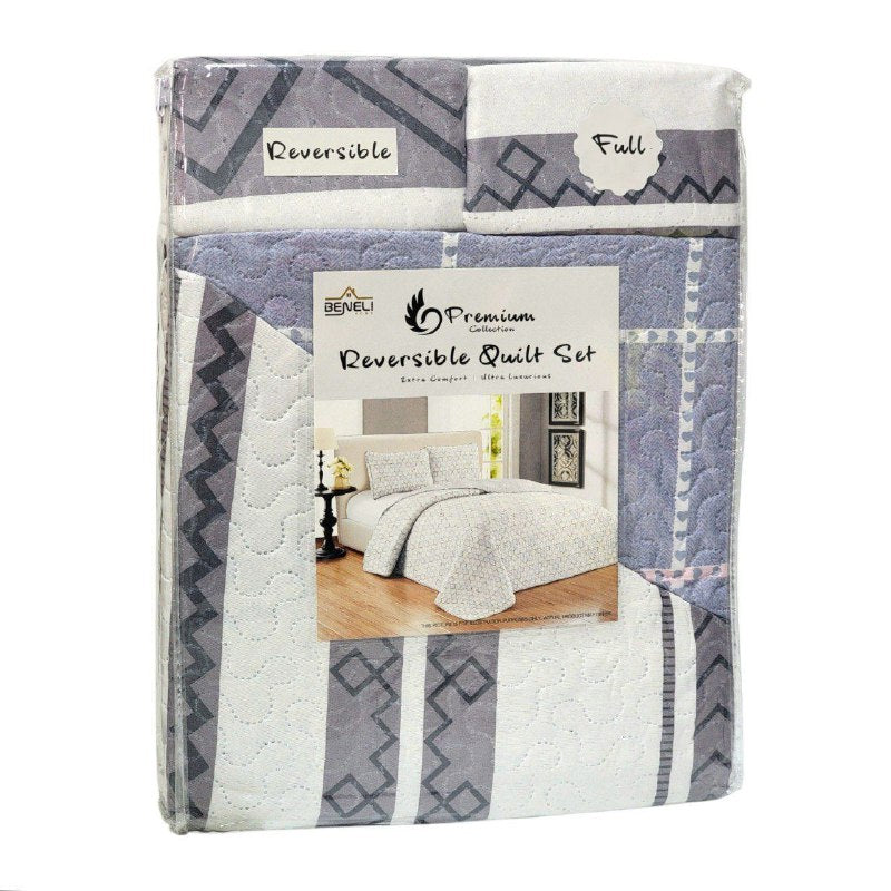 JUEGO DE EDREDON REVERSIBLE FULL MATRIMONIAL 3PCS BENELI HOME