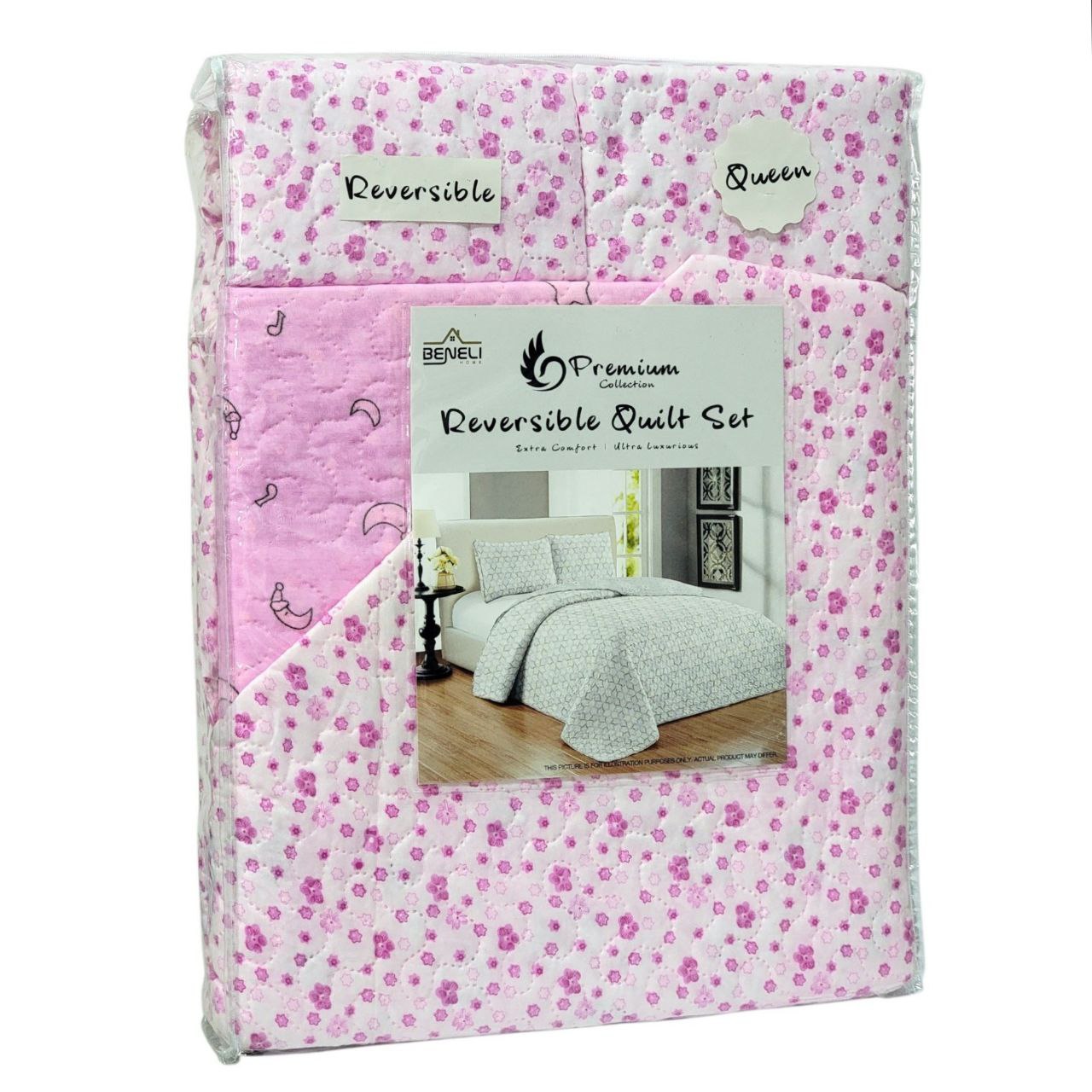 JUEGO DE EDREDON REVERSIBLE FULL MATRIMONIAL 3PCS BENELI HOME