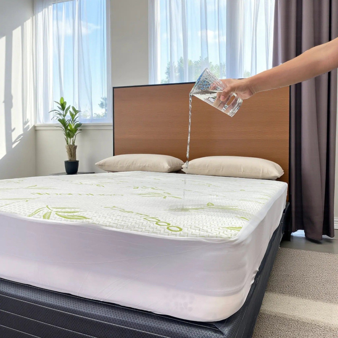 PROTECTOR DE COLCHON IMPERMEABLE CON TEJIDO DE BAMBU TAMAÑO QUEEN BENELI HOME 152CM X 203CM + 38CM