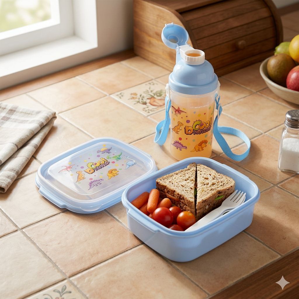 LONCHERA PANA CON VASO CON CORREA Y CUBIERTO INFANTIL BENELI HOME 6X16X13CM