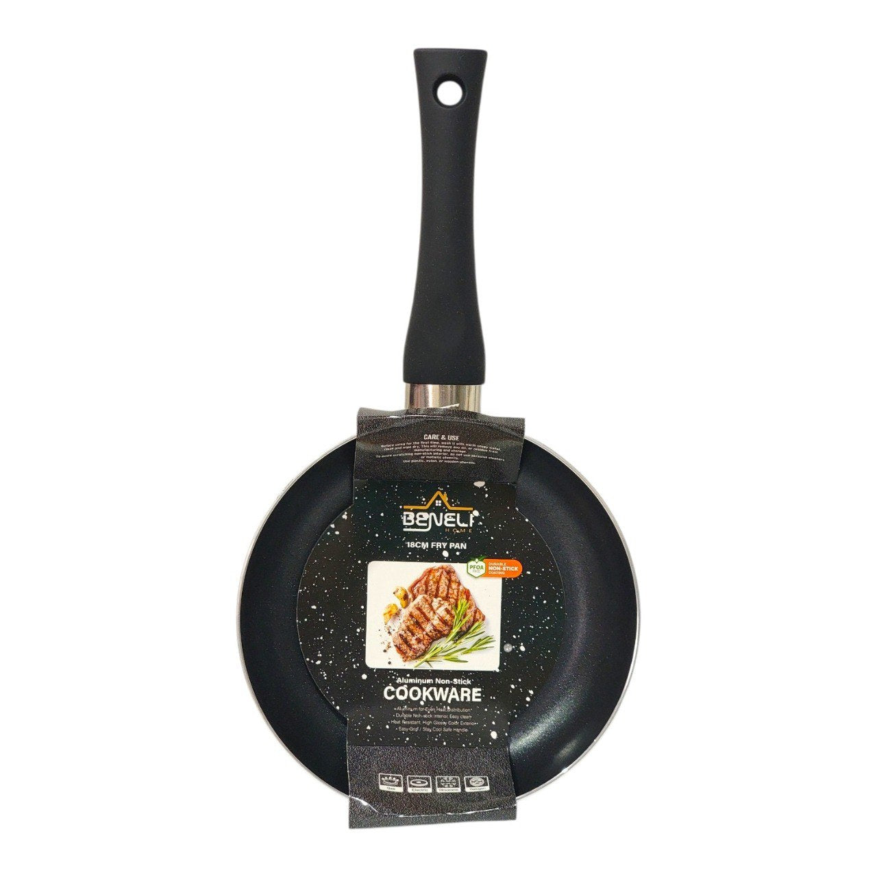 SARTEN DE ALUMINIO ANTIADHERENTE COLOR NEGRO BENELI HOME 18CM