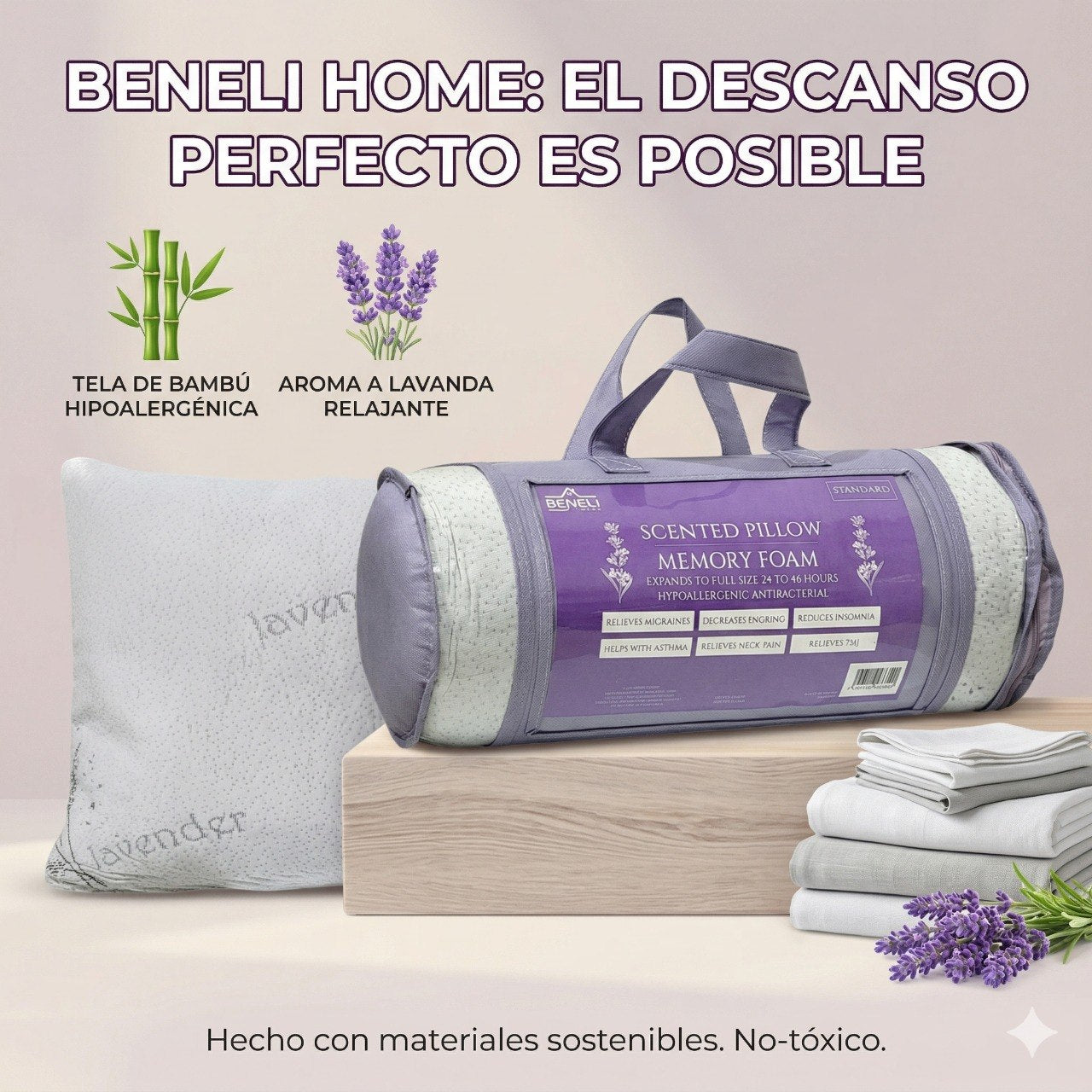 ALMOHADA DE ESPUMA CON CON AROMA A LAVANDA TAMAÑO ESTANDAR BENELI HOME