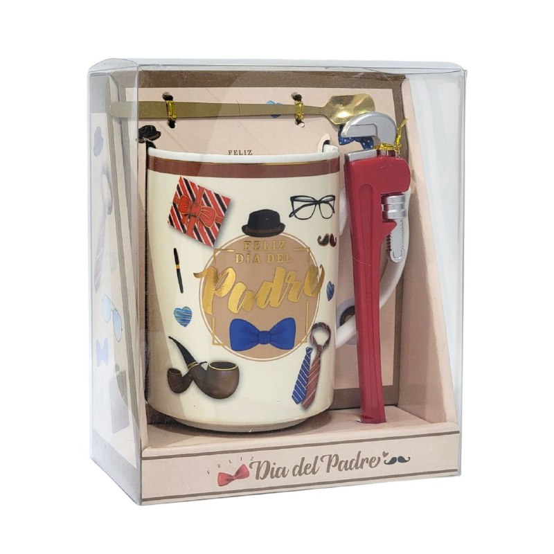 SET DE TAZA DE REGALO PARA PAPÁ CON CUCHARA DE LUJO Y LAPIZ EN FORMA DE LLAVE INGLESA BENELI HOME