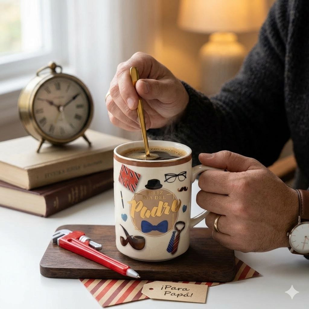 SET DE TAZA DE REGALO PARA PAPÁ CON CUCHARA DE LUJO Y LAPIZ EN FORMA DE LLAVE INGLESA BENELI HOME