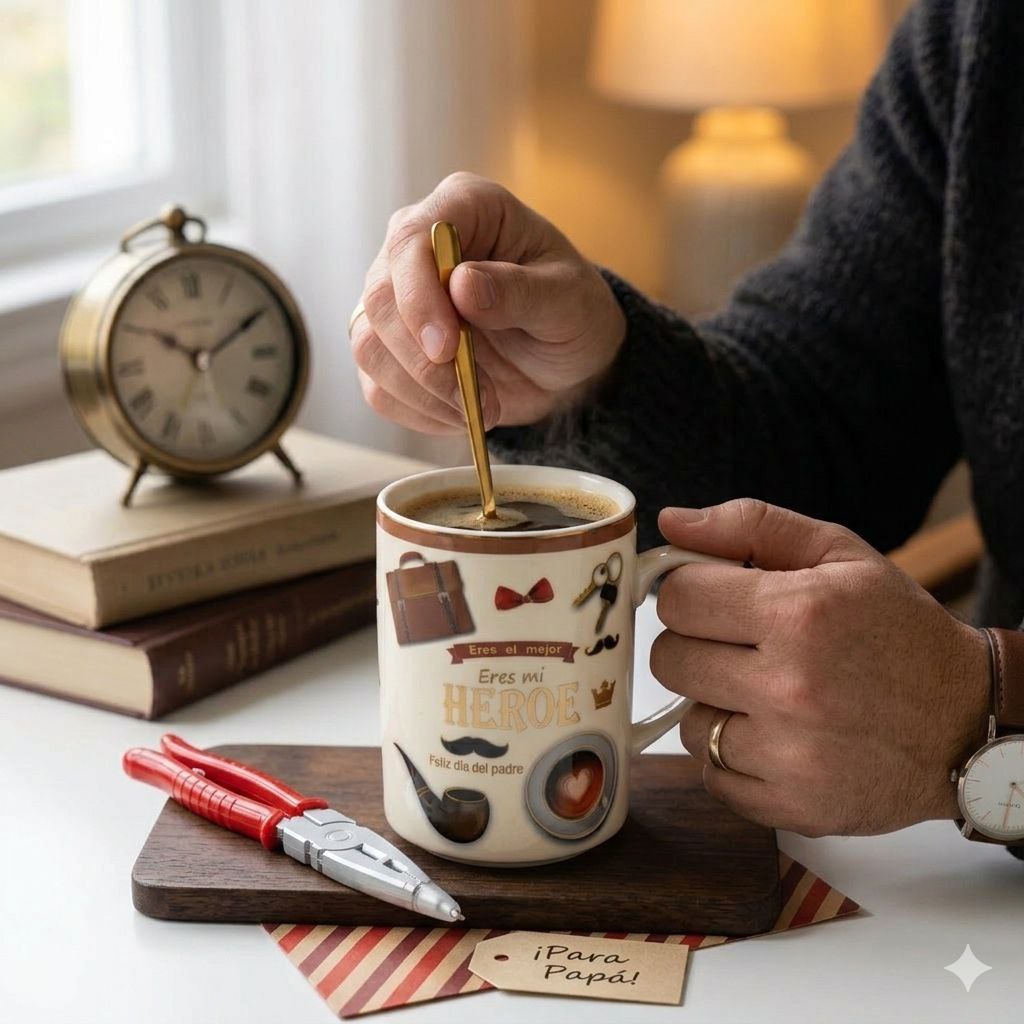 SET DE TAZA DE REGALO PARA PAPÁ CON CUCHARA DE LUJO Y LAPIZ EN FORMA DE LLAVE INGLESA BENELI HOME