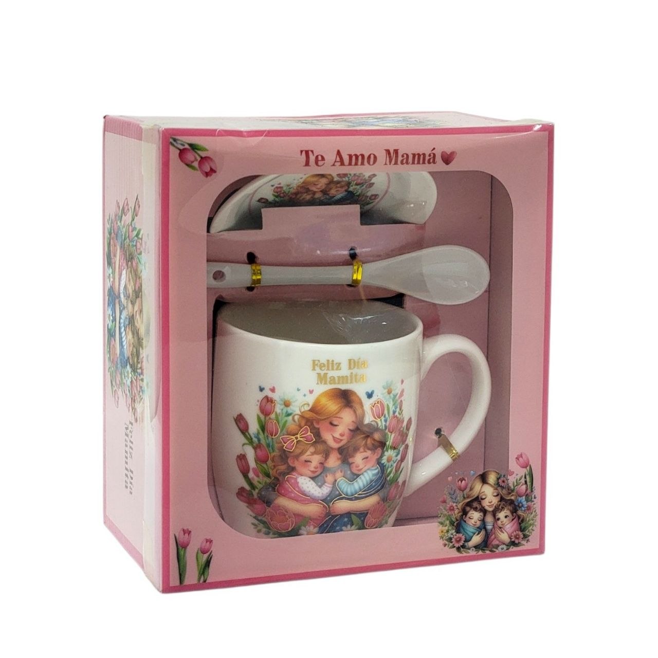 SET DE TAZA DE REGALO PARA DIA DE LA MADRE CON PLATO Y CUCHARA