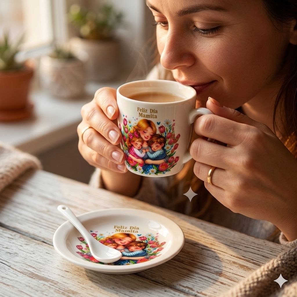 SET DE TAZA DE REGALO PARA DIA DE LA MADRE CON PLATO Y CUCHARA