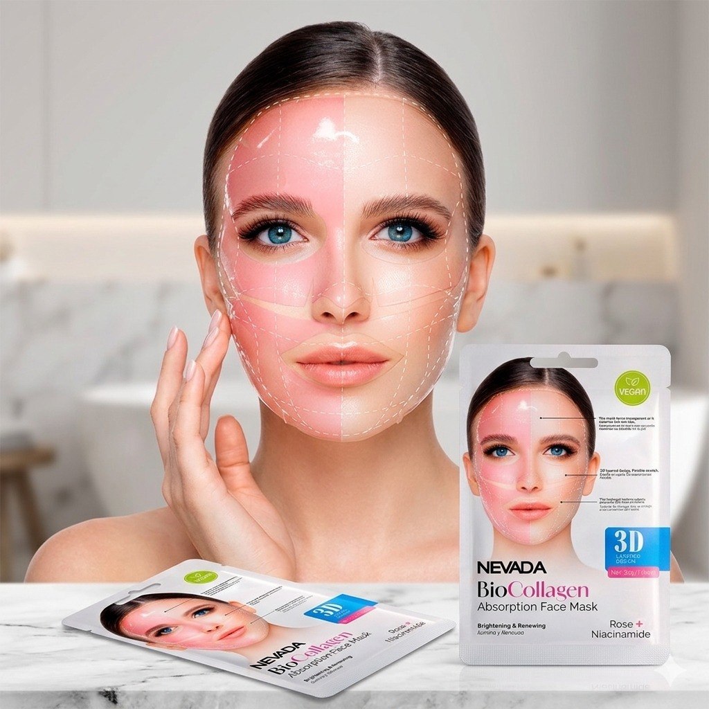 MASCARILLA FACIAL DE BIOCOLAGENO ESENCIA DE ROSAS Y NIACINAMIDA NEVADA