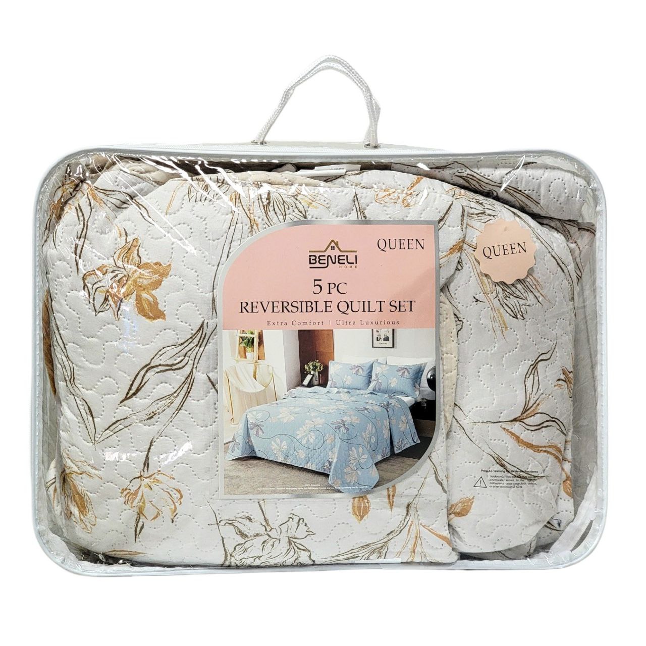 JUEGO DE EDREDON REVERSIBLE DE TAMAÑO QUEEN DE 5PCS BENELI HOME