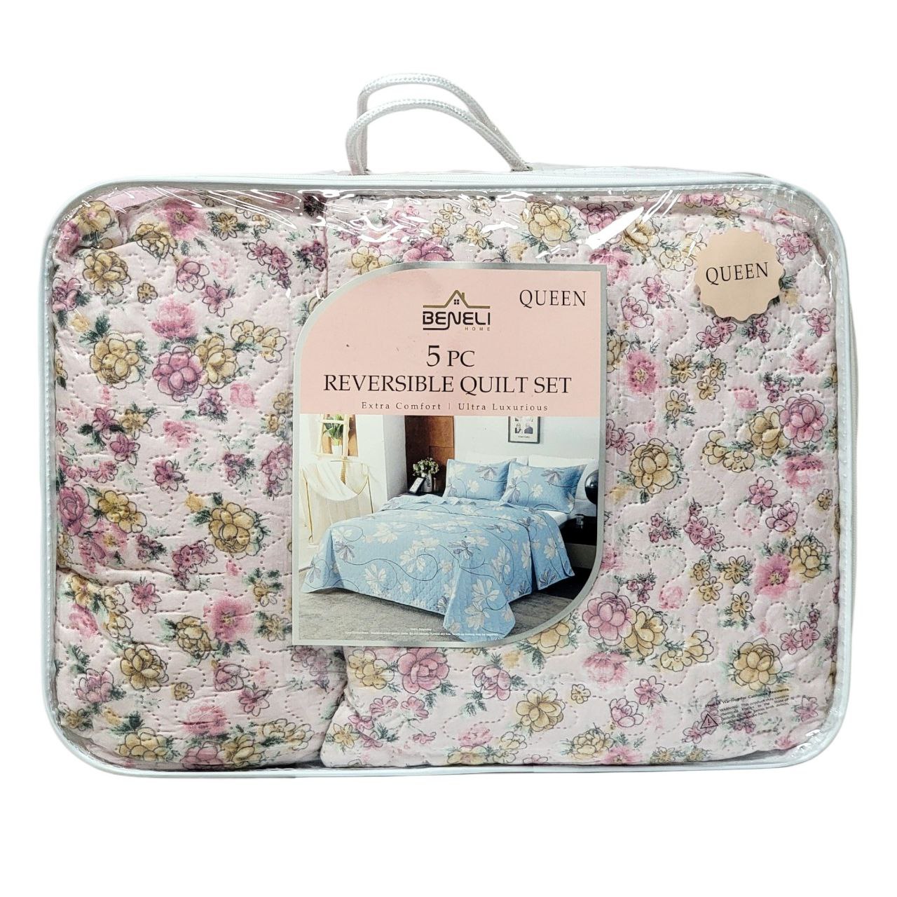 JUEGO DE EDREDON REVERSIBLE DE TAMAÑO QUEEN DE 5PCS BENELI HOME