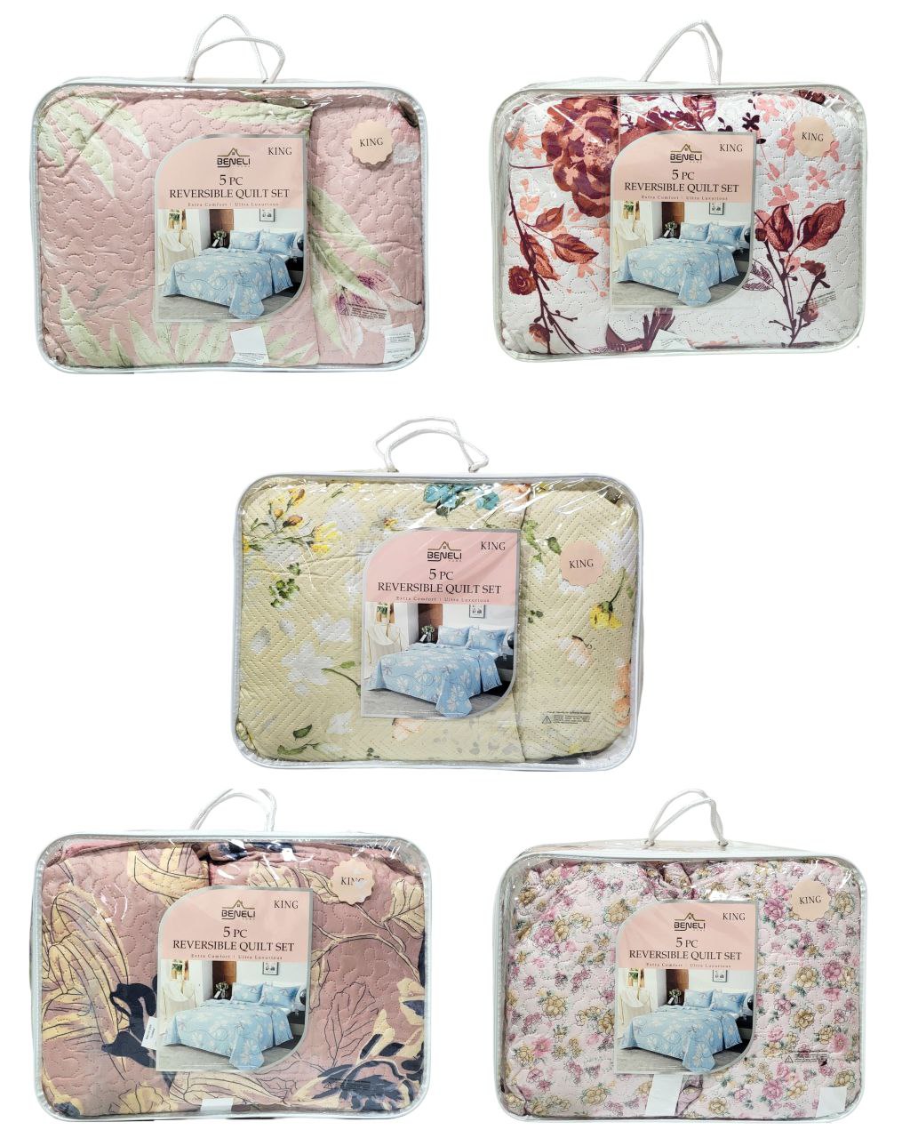 JUEGO DE EDREDON REVERSIBLE KING 5PCS BENELI HOME