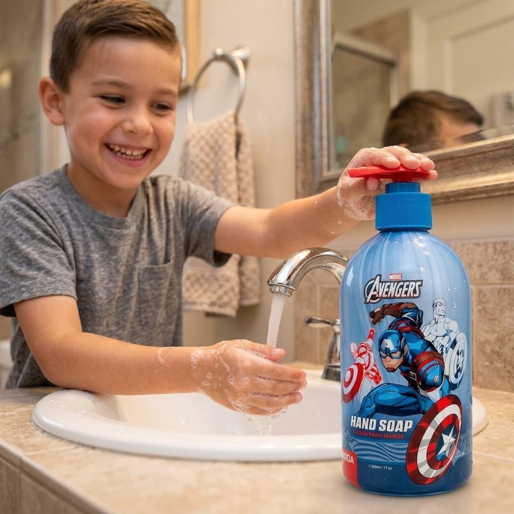 JABÓN LÍQUIDO PARA MANOS MARVEL AVENGERS CON DISPENSADOR 500ML