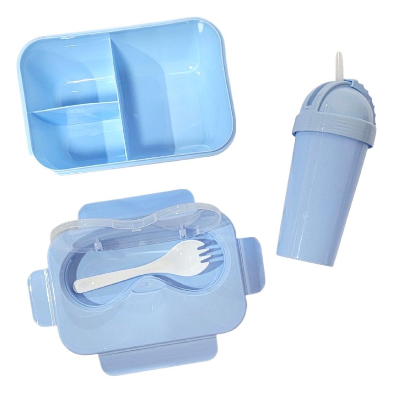 LONCHERA EN KIT CON SEPARADOR, CUBIERTO Y BOTE Y STICKERS 2 COLORES XITIANLONG