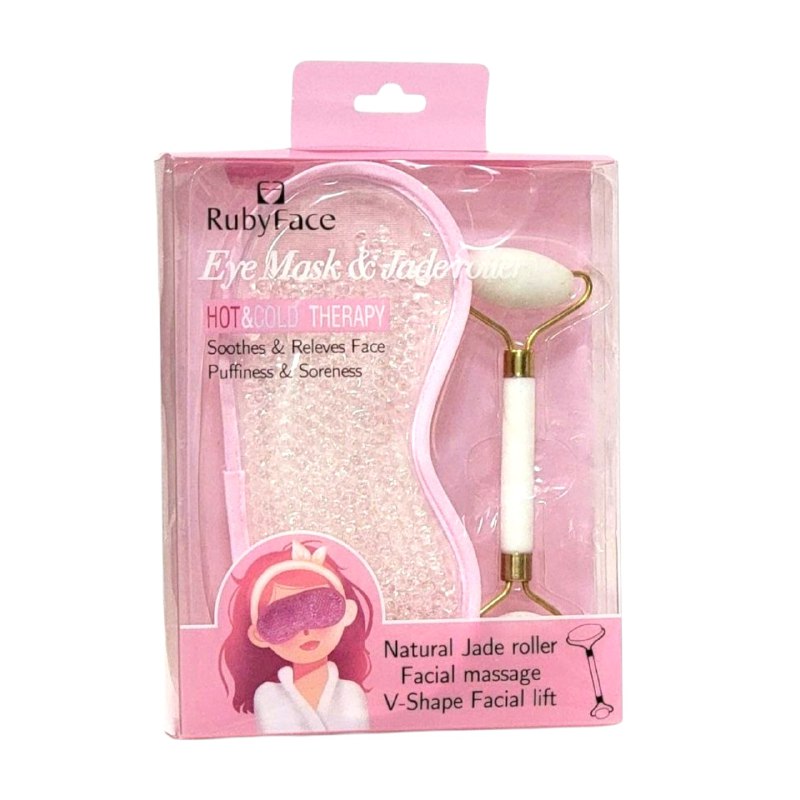 KIT FACIAL, MASCARILLA PARA OJOS Y RODILLO DE JADE, TERAPIA FRIO Y CALOR, CALMA Y ALIVIA LA HINCHAZON FACIAL 3 COLORES RUBY FACE