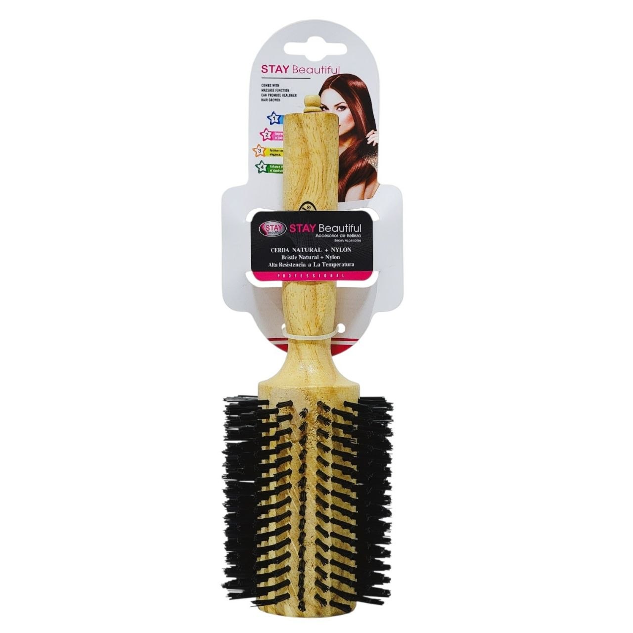 CEPILLO REDONDO DE MADERA DE CERDAS MIXTAS PARA SECADO Y VOLUMEN STAY BEAUTIFUL