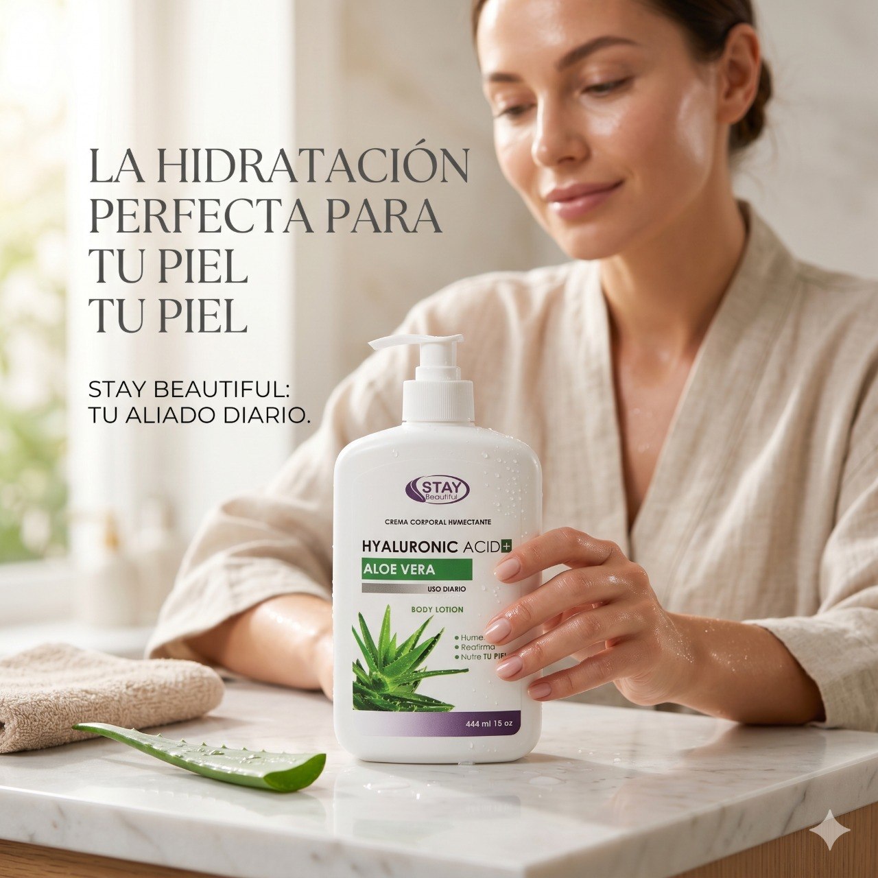 CREMA CORPORAL Y FACIAL HUMECTANTE Y REFRESCANTE CON ACIDO HIALURONICO Y ALOE VERA STAY BEAUTIFUL 444ML