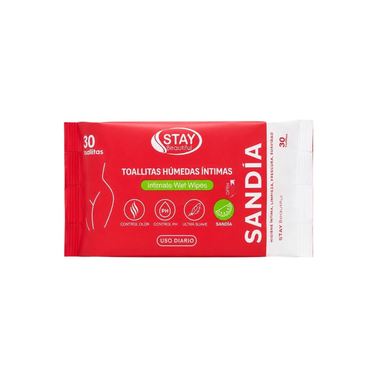 TOALLITAS HUMEDAS INTIMAS PARA CONTROL DEL PH Y OLORES CON AROMA A SANDIA 30UND STAY BEAUTIFUL