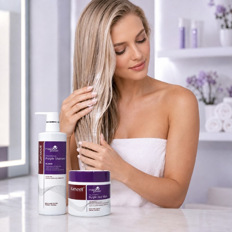 SET DE TRATAMIENTO CAPILAR MORADO MATIZADOR NEUTRALIZADOR DE COBRIZOS HIDRATANTE KARSEELL 500MLX2