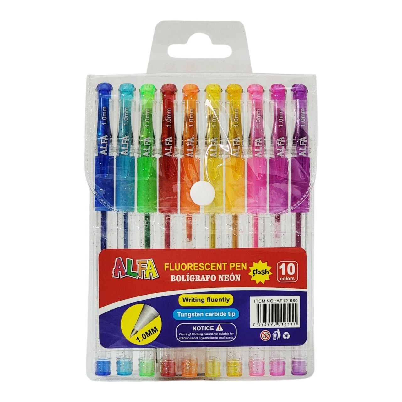 LAPICES TINTA DE GEL DE COLORES NEON CON BRILLO 10UND ALFA