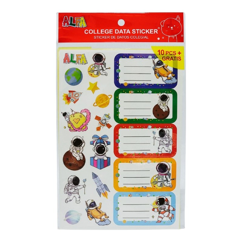 ETIQUETAS ADHESIVAS ESCOLARES PARA ROTULACION CON DISEÑO DE ASTRONAUTA ALFA