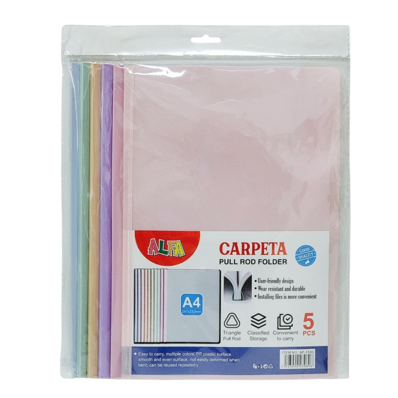 FOLDER DE PLASTICO DE TRANSPARENTE TAMAÑO CARTA CON BARRAS DESLIZANTES 5PCS ALFA