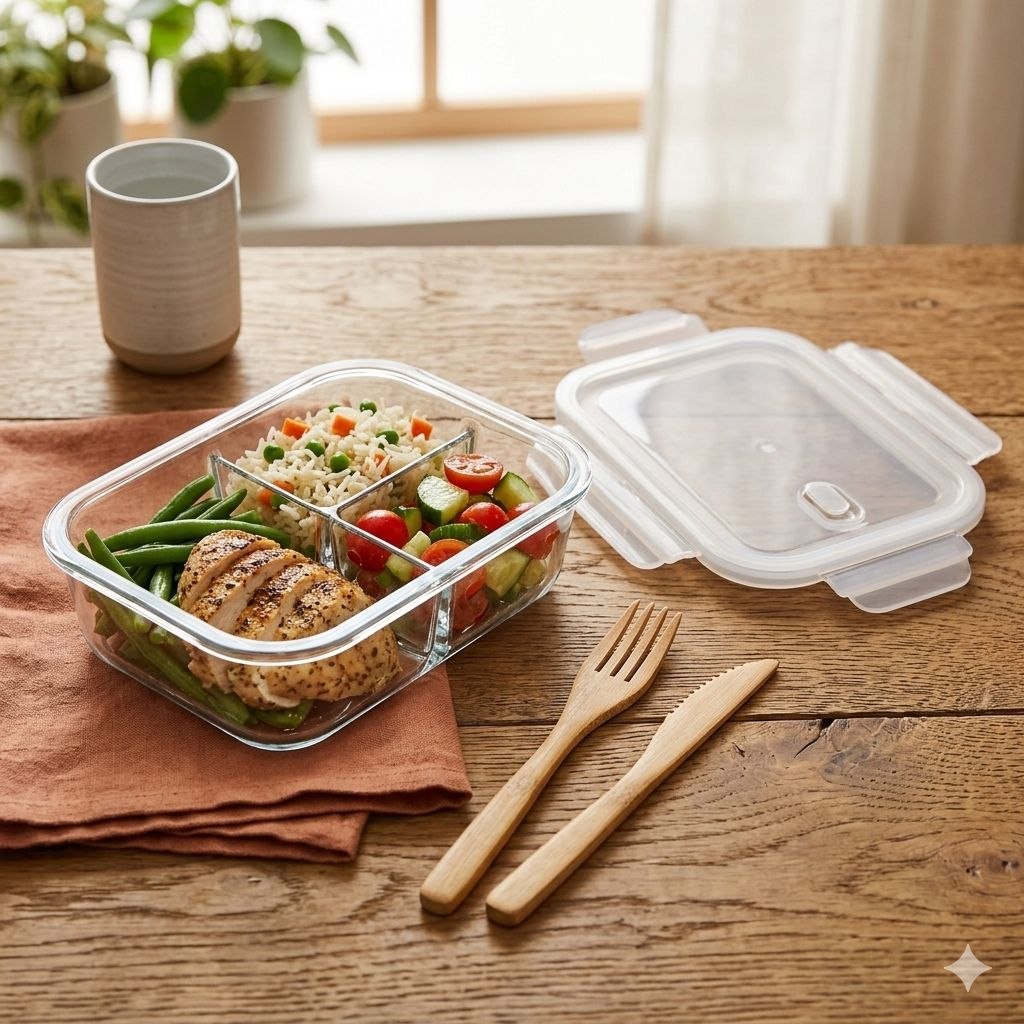 RECIPIENTE PANA PARA ALIMENTOS DE VIDRIO HERMETICA CON VALVULA DE VAPOR LUCKY CHOICE 20X14X7CM