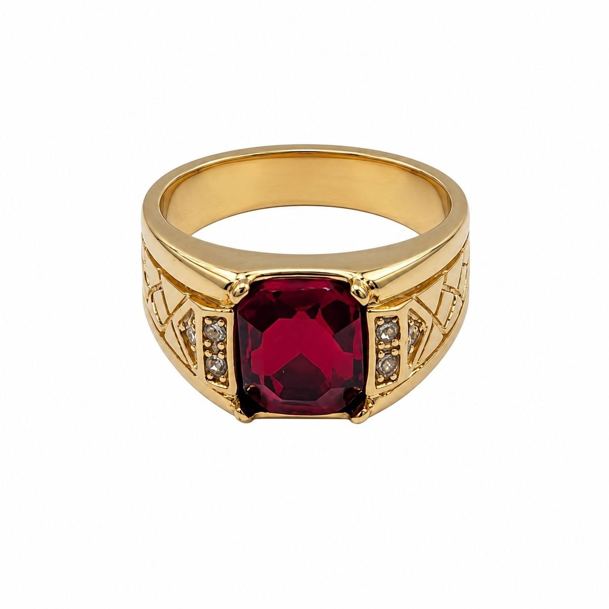 ANILLO DE ENCHAPE PARA CABALLERO CON DISEÑO PIEDRA ROJA