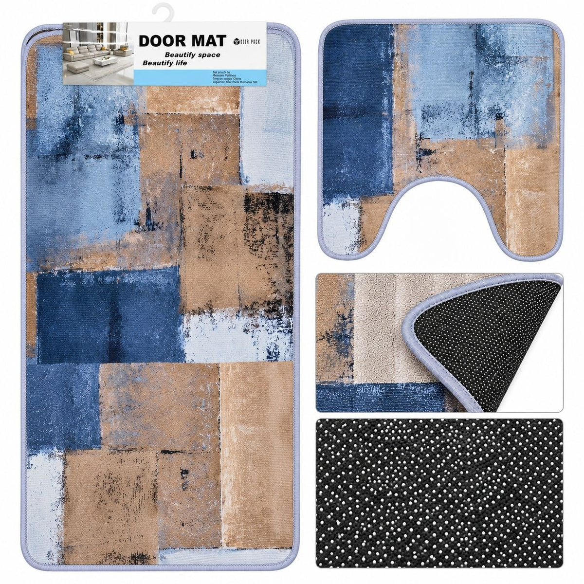 SET DE ALFOMBRAS PARA BAÑO SUAVES Y DECORATIVAS 2PCS DOOR MAT 80X50CM Y 18X18CM
