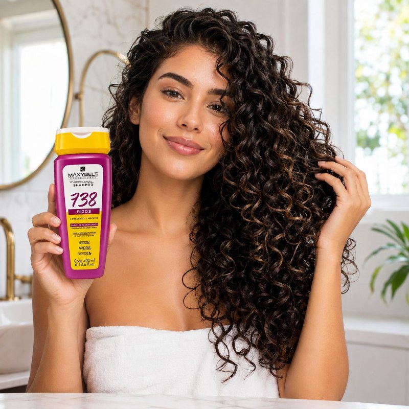 SHAMPOO DE LIMPIEZA SUAVE ESPECIALIZADO PARA CABELLO RIZADO CON ARGAN, COCO Y AGUACATE 738 MAXYBELT 400ML