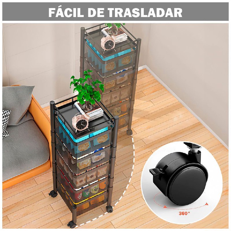 ESTANTE ORGANIZADOR MULTIFUNCIONL GIRATORIO CUADRADO DE 5 NIVELES 90X28CM