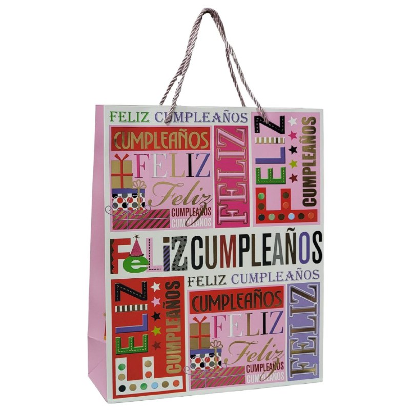 BOLSA DE REGALO DE FELIZ CUMPLEAÑOS MEDIANA 26X32X10CM