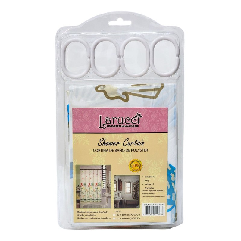CORTINA DE DUCHA DE POLYSTER, SIMPLE Y MODERNO CON 12 ARANDELAS Y MATERIALES DURADEROS 180X180CM LARUCCI SHOWER CURTAIN 16 ESTILOS