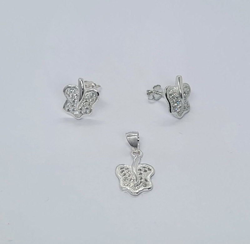 PSET2583 SET MARIPOSA  CON ZIRCONIA BLANCO PLATA 9.25