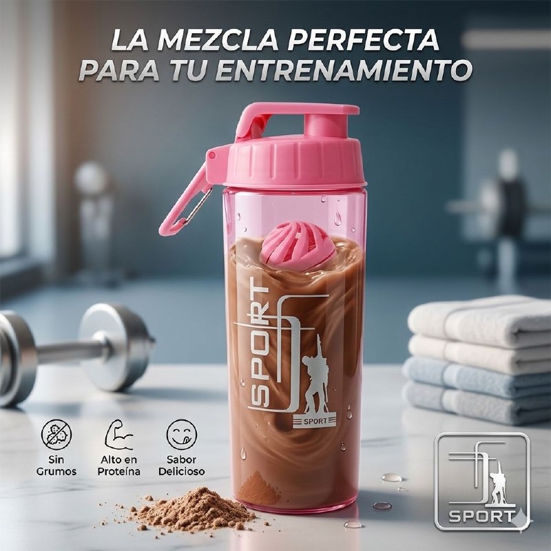 BOTELLA MEZCLADORA DEPORTIVA PORTATIL DE PLASTICO DE ALTA RESISTENCIA 26X6CM