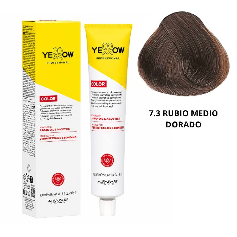 TINTE PERMANENTE PARA EL CABELLO CON ACEITE DE ARGAN Y ALOETRIX TONO 7.3 RUBIO MEDIO DORADO ALFAPARF 100ML