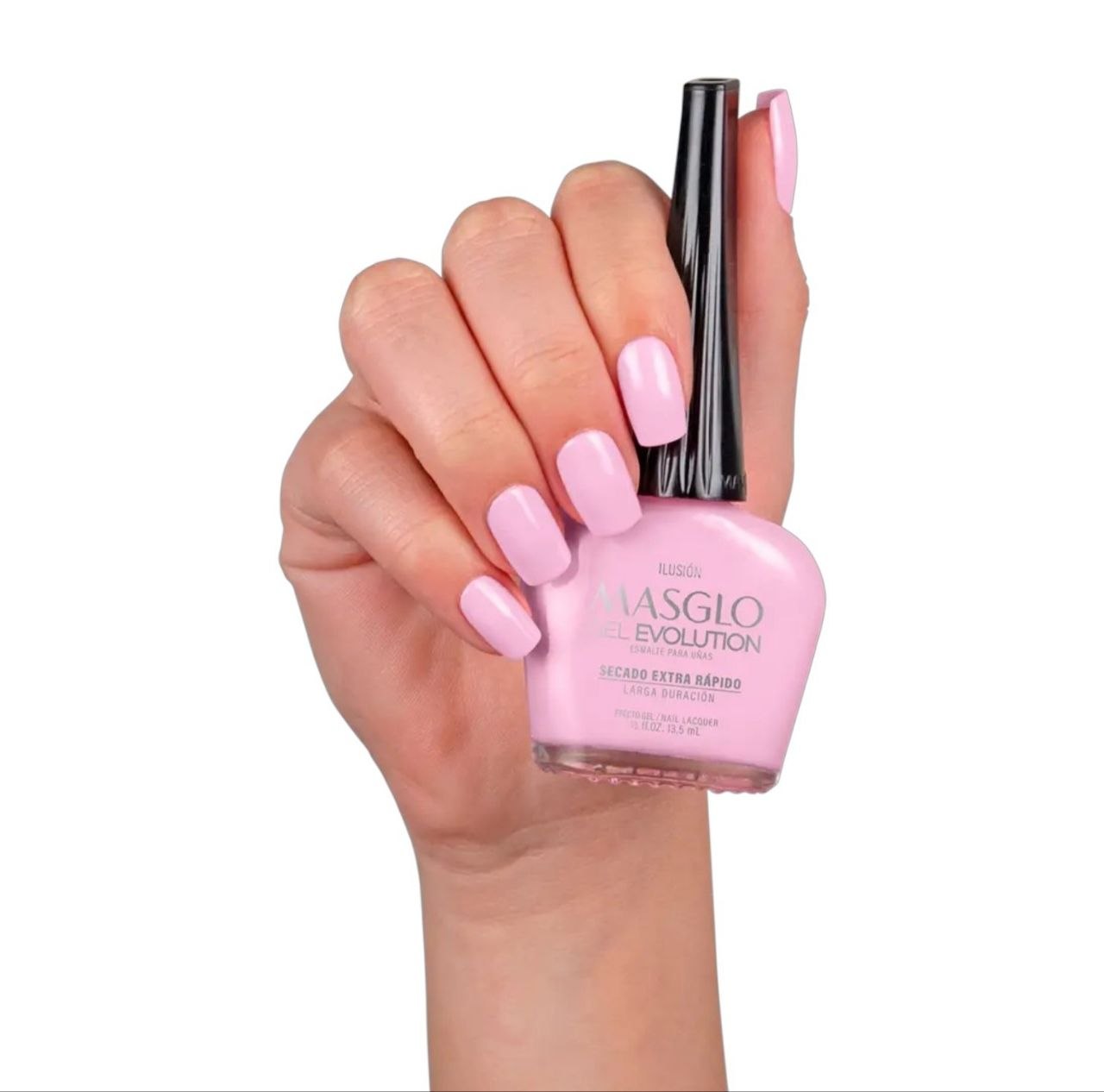 ESMALTE PARA UÑAS DE SECADO RAPIDO COLOR ROSA CHICLE CLARO ILUSIÓN GEL EVOLUTION MASGLO 13.5ML