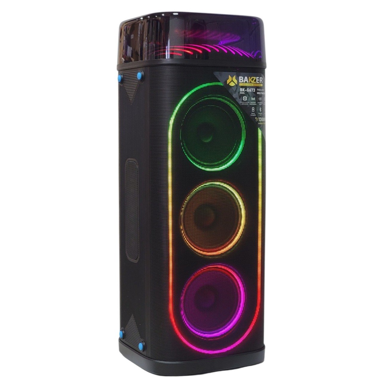 PARLANTE ALTAVOZ DE TORRE INALÁMBRICO PROFESIONAL CON DOBLE SUBWOOFER MODELO BK-G673 BAKZER 84CM