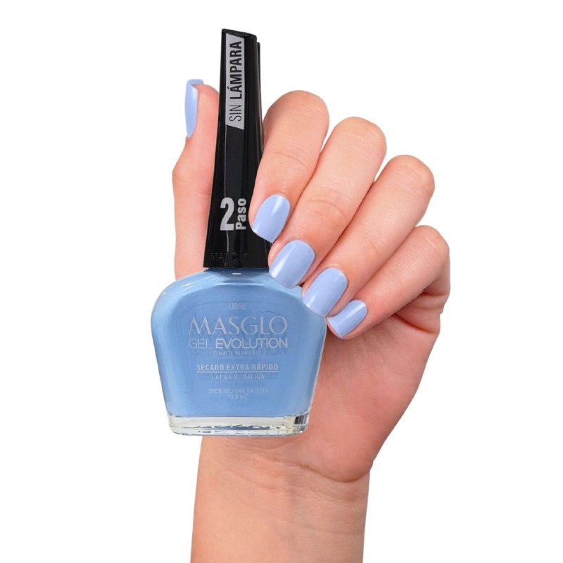 ESMALTE PARA UÑAS DE SECADO RAPIDO COLOR AZUL TURQUESA SUAVE LIBRE GEL EVOLUTION MASGLO 13.5ML