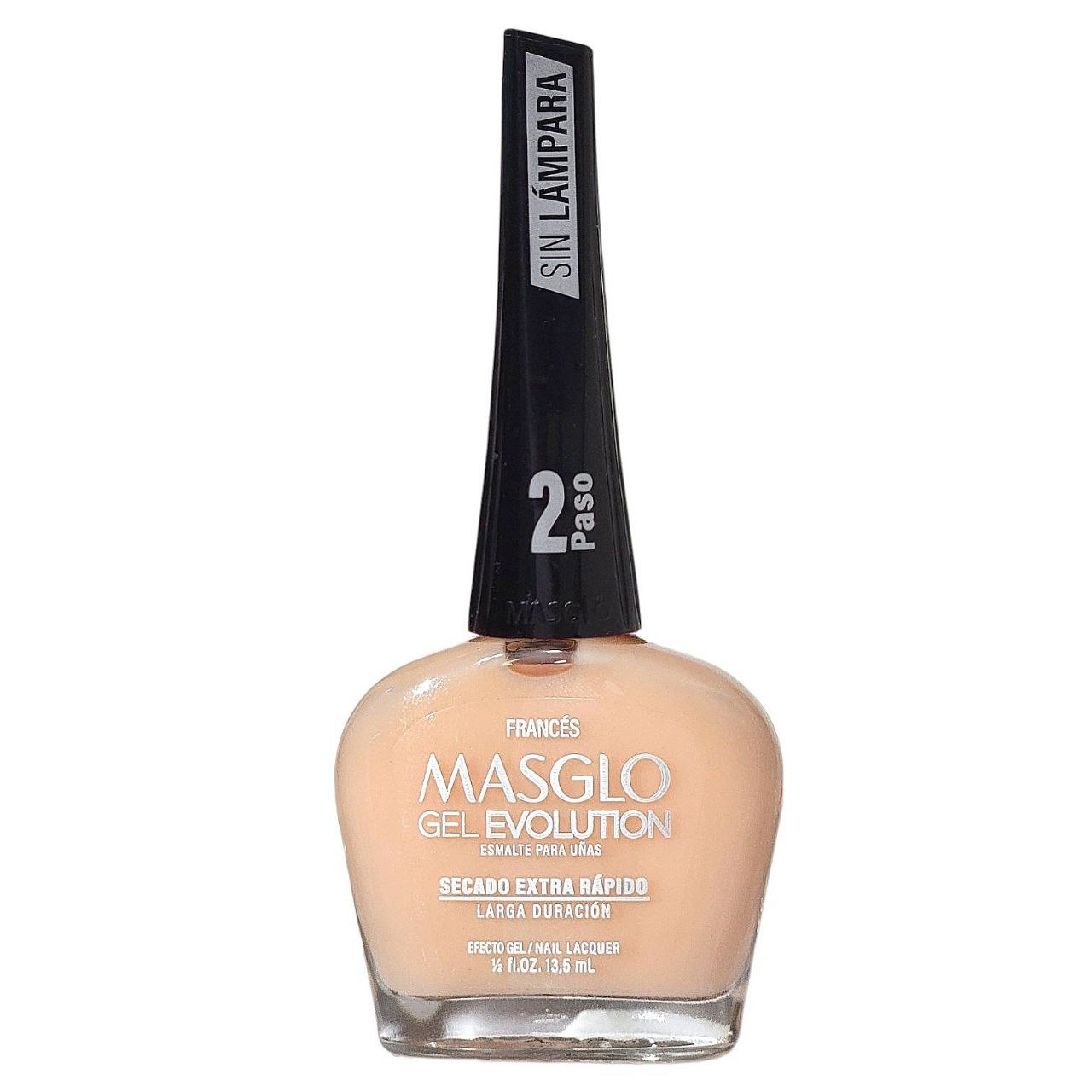 ESMALTE PARA UÑAS DE SECADO RAPIDO COLOR NUDE CLARO FRANCÉS GEL EVOLUTION MASGLO 13.5ML