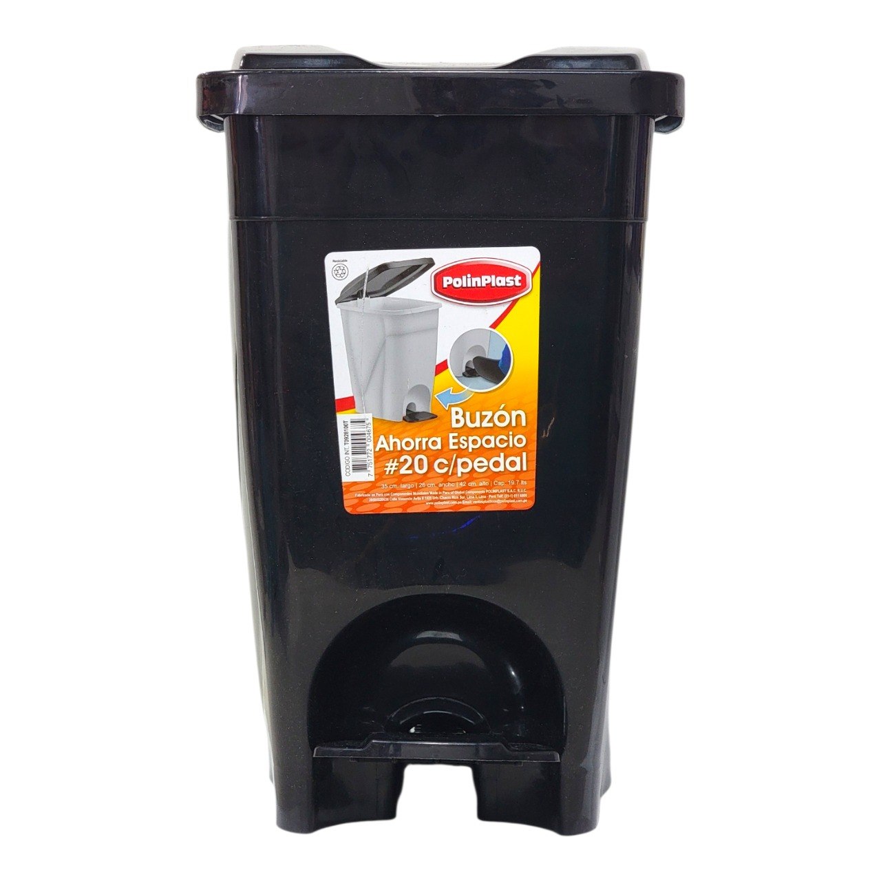 BASURERO CON TAPA SISTEMA DUAL POLINPLAST 19L 35X26X42CM