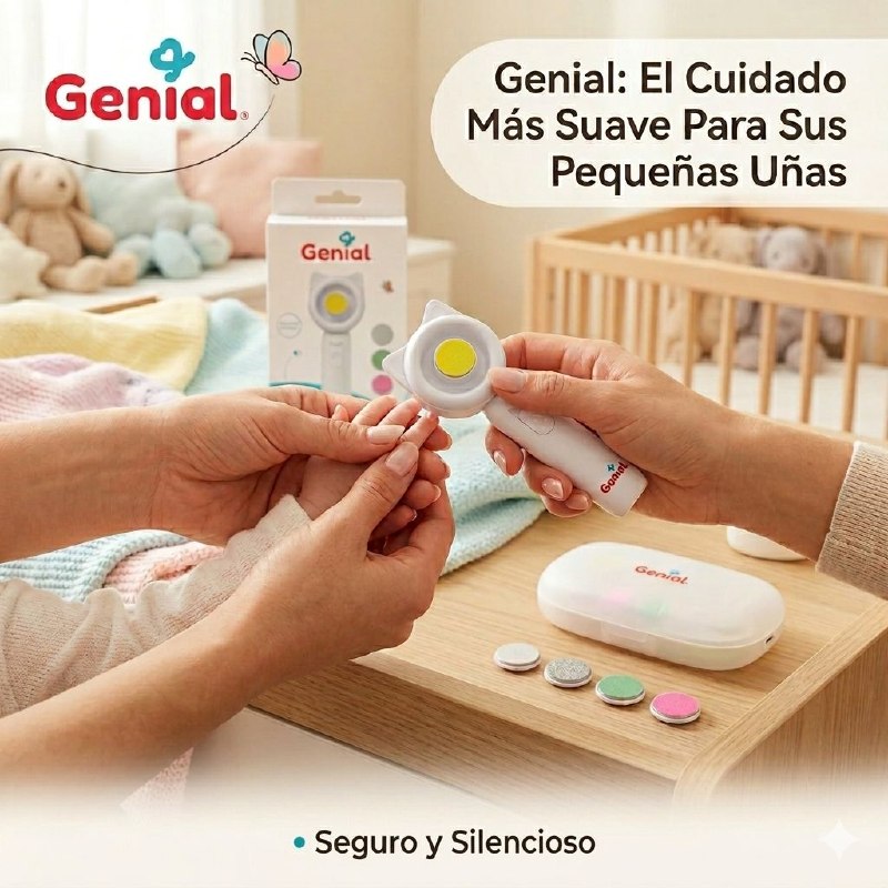 LIMA DE UÑAS ELECTRICA CON LUZ LED Y 2 VELOCIDADES PARA BEBES GENIAL